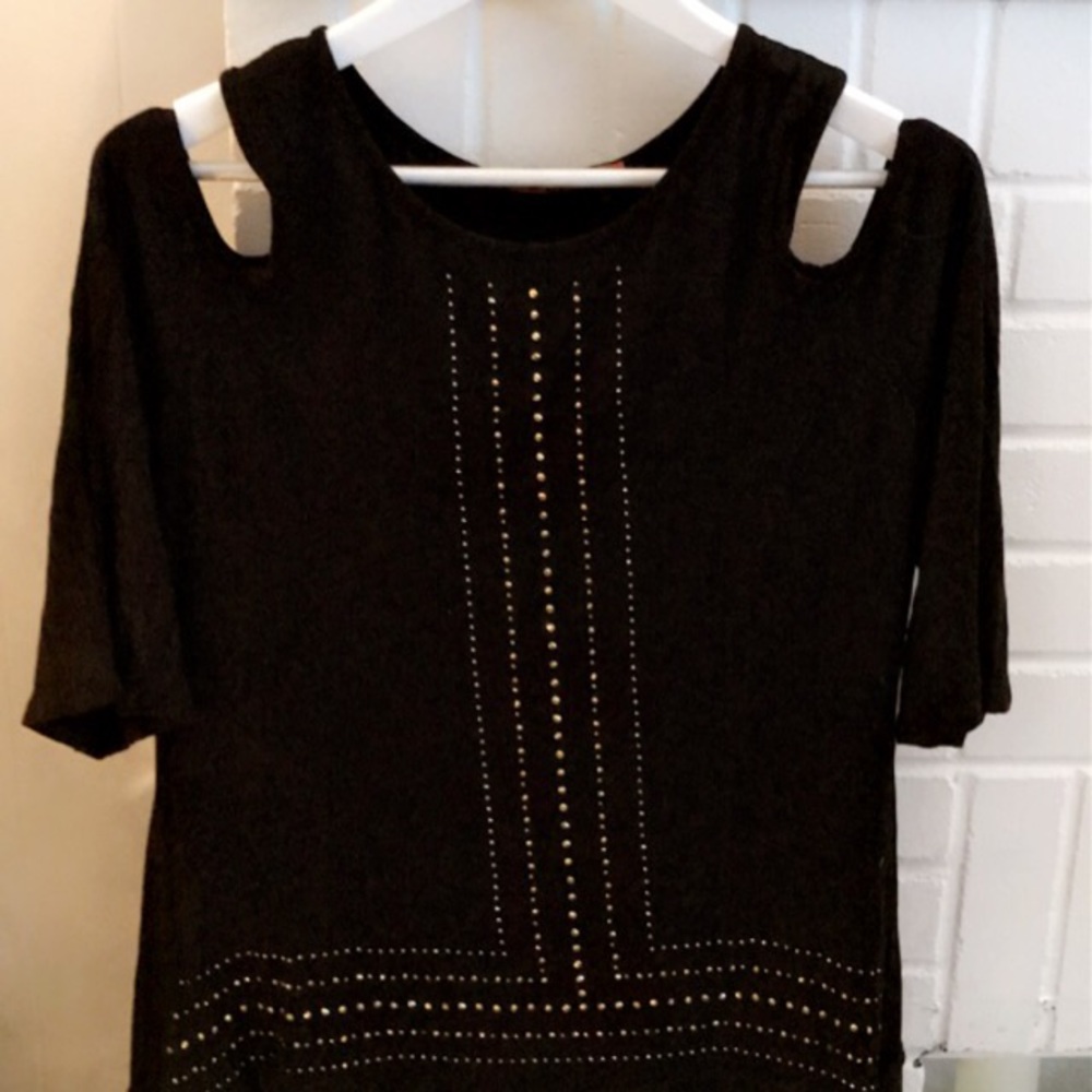Black Cold-Shoulder Studded Women’s Top